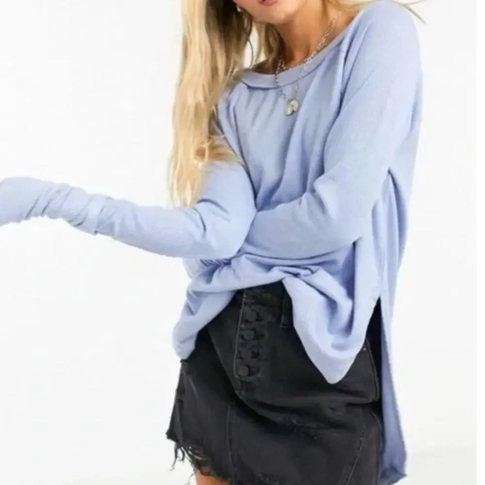 Free People We The Free Snowy Thermal Top Oversized In The Rain Blue Size XSmall